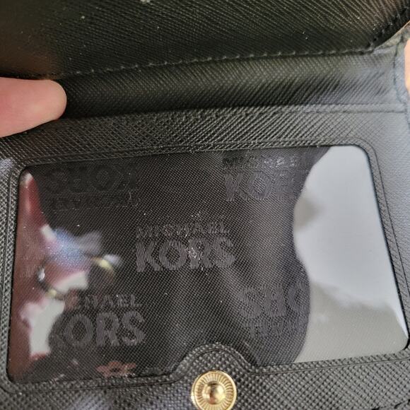 Michael Kors Leather Faux Snakeskin Tri Fold Wallet Card Slots ID Window Gold - Picture 7 of 10